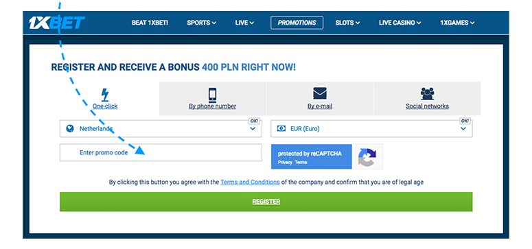 Bu, 1xbet bonus kodunu girmeniz gereken alandır